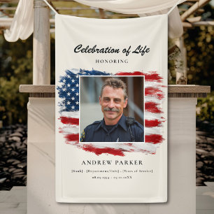 Celebration of Life Photo Patriotic Funeral Beige Banner