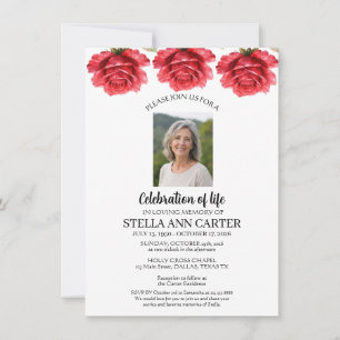 Celebration of Life Photo Roses Funeral  Invitation