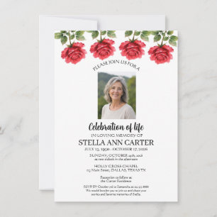Celebration of Life Photo Roses Funeral  Invitation