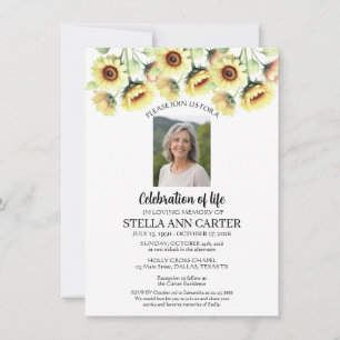 Celebration of Life Photo Sunflowers Funeral  Invitation