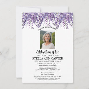 Celebration of Life Photo Wisteria Floral Funeral  Invitation