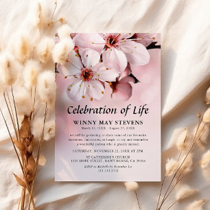 Celebration of Life   Pink Blossom Funeral Invitation