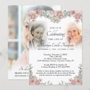 Celebration of Life Pink Floral Photo Invitation
