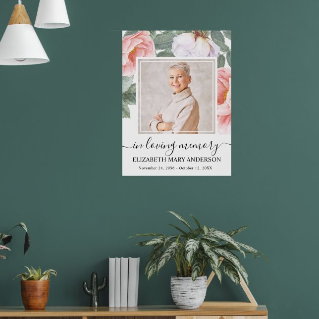 Celebration of Life Pink Floral Photo Poster (Living Room 1)