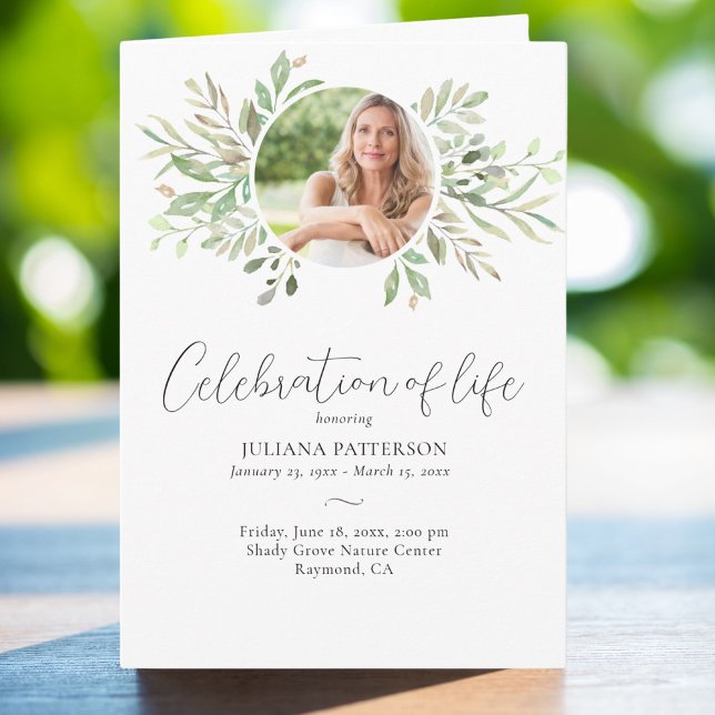 Celebration of Life Pretty Botanical Funeral Photo Program (Creator Uploaded)