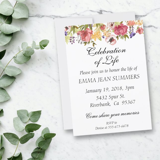 Celebration of Life Pretty Floral Invitation (Creator Uploaded)