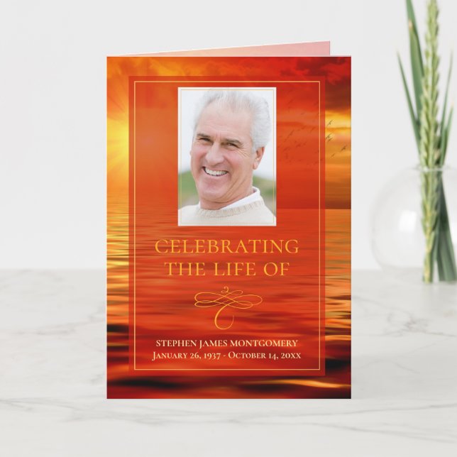 Celebration of Life Program Sunset Ocean Horizon (Front)