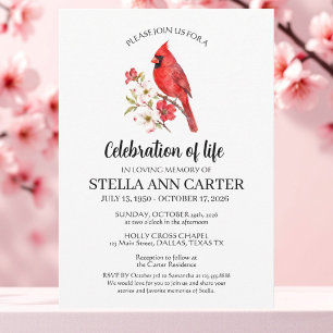 Celebration of Life Red Cardinal Floral Funeral  Invitation
