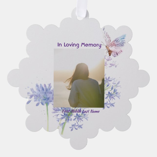 Celebration of Life Remembrance Butterfly Ornament Card (Front)