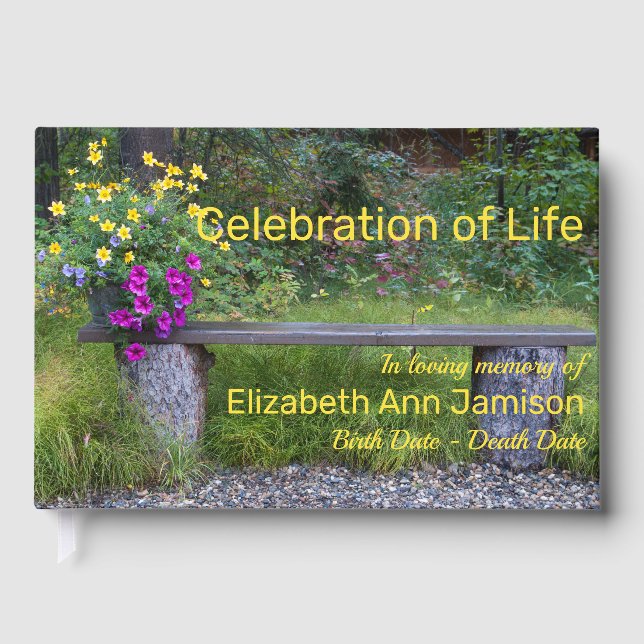 Celebration of Life Rustic Bench Flowers Memorial Guest Book (Front)