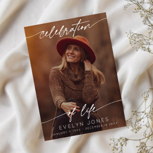 Celebration of Life Script Funeral Photo   Black Thank You Card