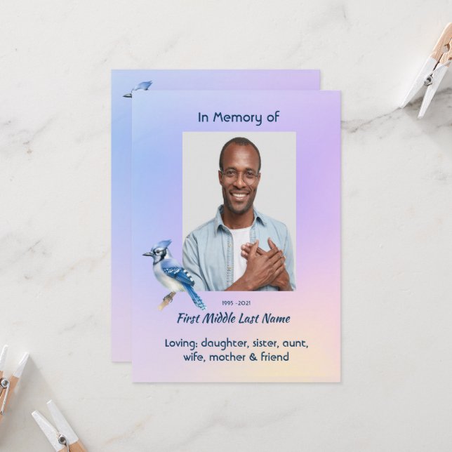 Celebration of Life Service Bluejay  Invitation (Front/Back In Situ)