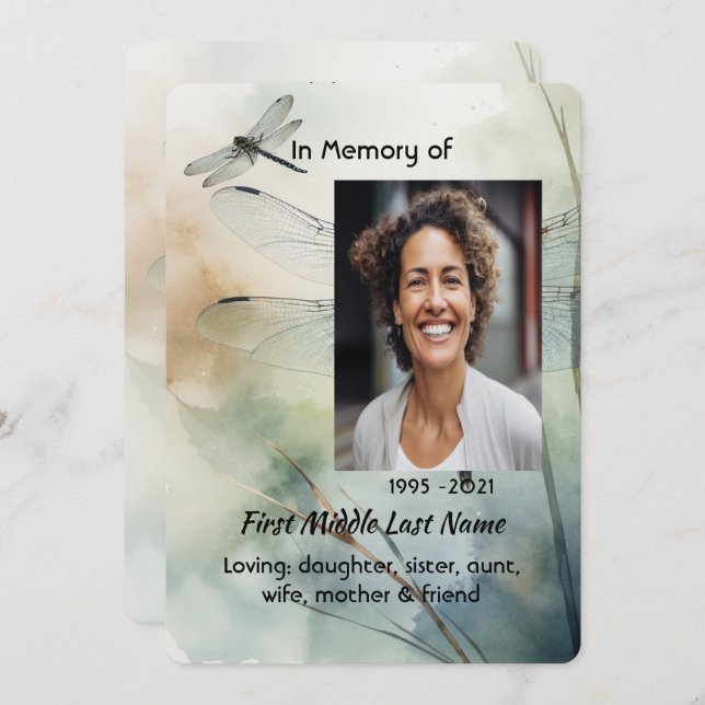 Celebration of Life Service Custom Dragonfly Invitation (Front/Back)