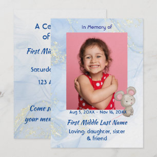 Celebration of Life Service Cute Mouse Children   Invitation