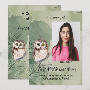 Celebration of Life Service Cute Owl Bird Save The Date