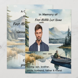 Celebration of Life Service Fishing Lake in Boat Invitation