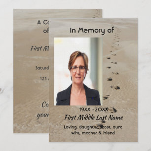 Celebration of Life Service Footprints in Sand Invitation