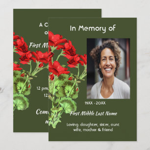 Celebration of Life Service Geranium Flower Invitation