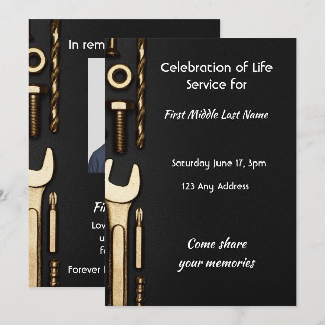 Celebration of Life Service Invite Tools Mechanic (Front/Back)