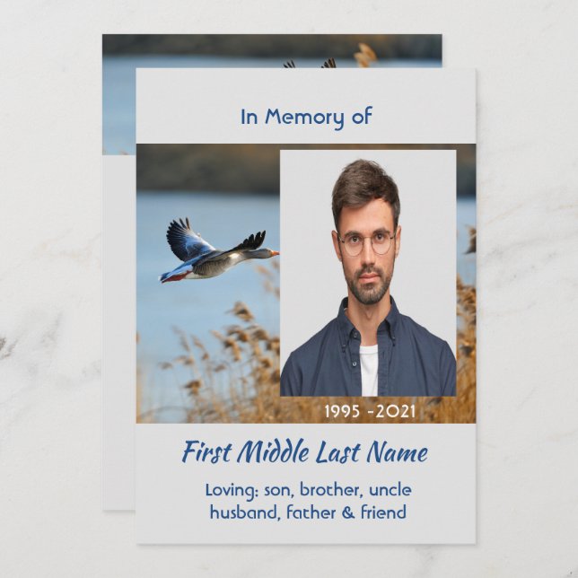 Celebration of Life Service  Lake Geese Birds Invitation (Front/Back)