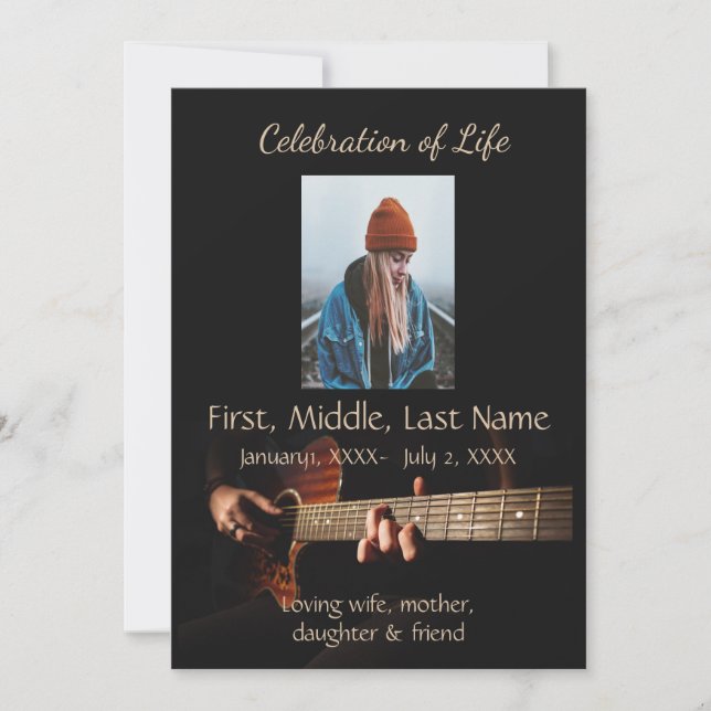 Celebration of Life Service  Music Guitar  Invitation (Front)