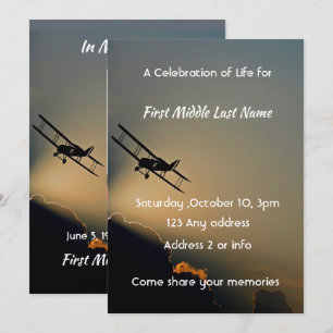 Celebration of Life Service Pilot Airplane Flying Invitation