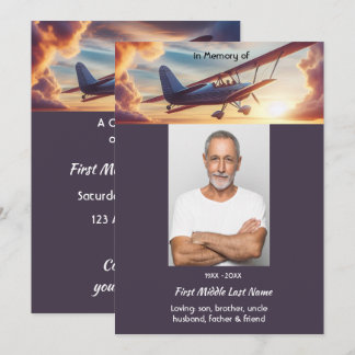 Celebration of Life Service Pilot Flying Sunset Invitation