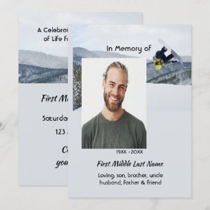 Celebration of Life Service Snowboarding Winter Invitation