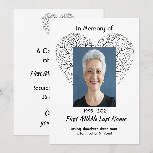 Celebration of Life Service Tree Life Heart Love Invitation (Front/Back)