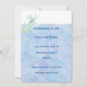 Celebration of Life Service Watercolor Dragonfly Invitation