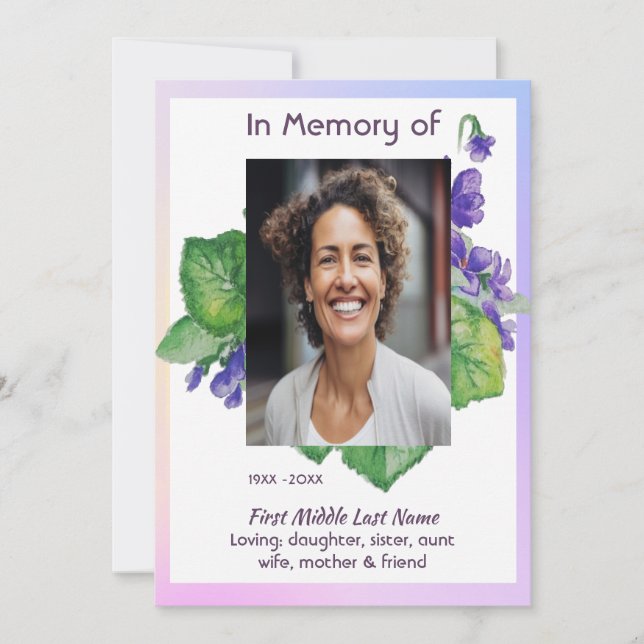 Celebration of Life Service Watercolor Wild Violet Invitation (Front)
