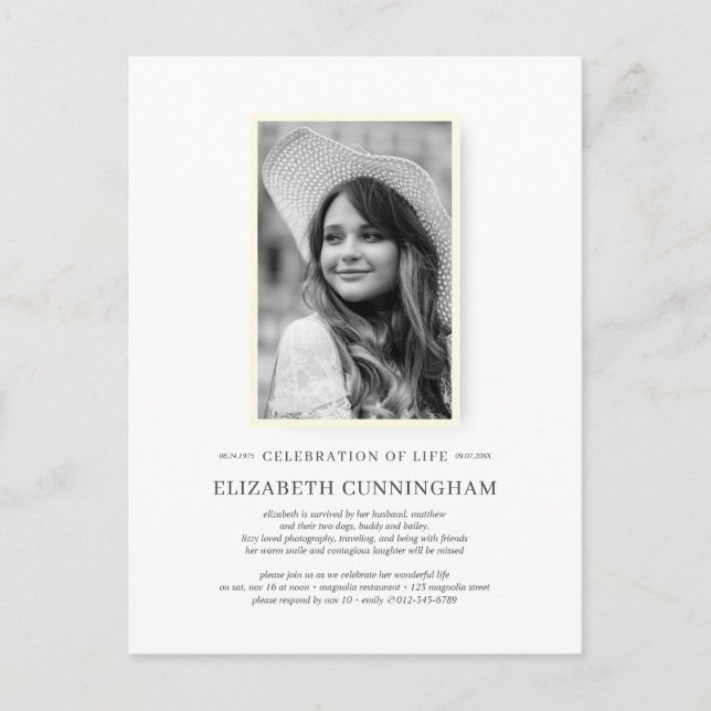 Celebration of Life Simple Chic Elegant Photo Invitation Postcard (Front)