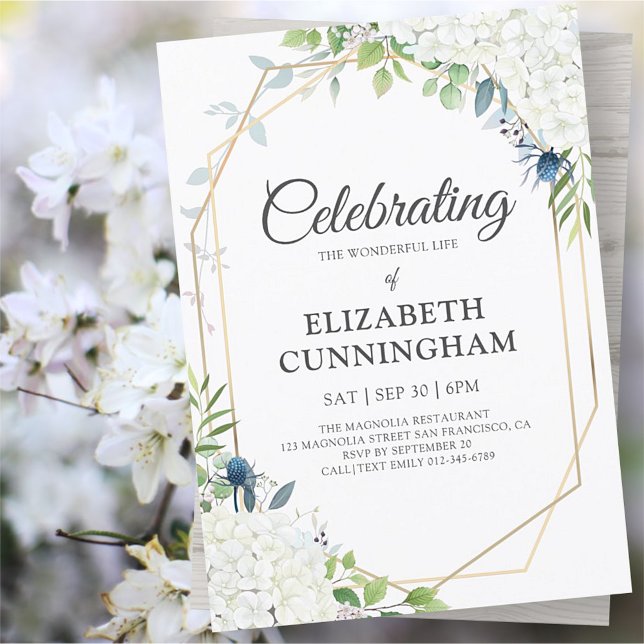 Celebration of Life Simple Floral Geometric Woodsy Invitation (Creator Uploaded)