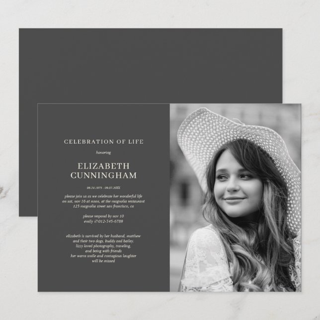 Celebration of Life Simple Modern Elegant Photo Invitation (Front/Back)