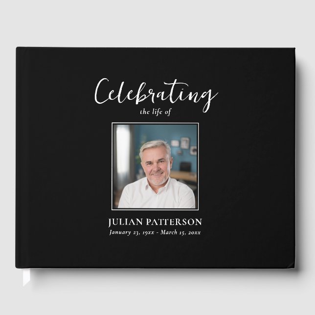 Celebration of Life Simple Photo, Custom Funeral Guest Book (Front)