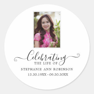 Celebration of Life Simple Photo Funeral Memorial  Classic Round Sticker