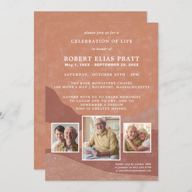 Celebration of Life Terracotta Boho Landscape  Invitation (Front/Back)