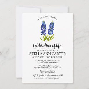 Celebration of Life Texas Bluebonnet Funeral Invitation