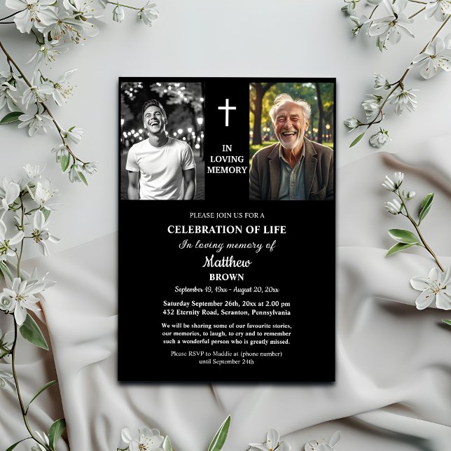 Celebration Of Life Then And Now 2 Photos Funeral Invitation (Creator Uploaded)