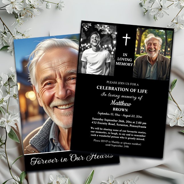 Celebration Of Life Then And Now 3 Photos Funeral Invitation (Creator Uploaded)