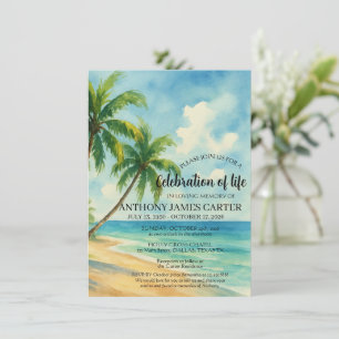 Celebration of Life Tropical Beach Funeral  Invitation