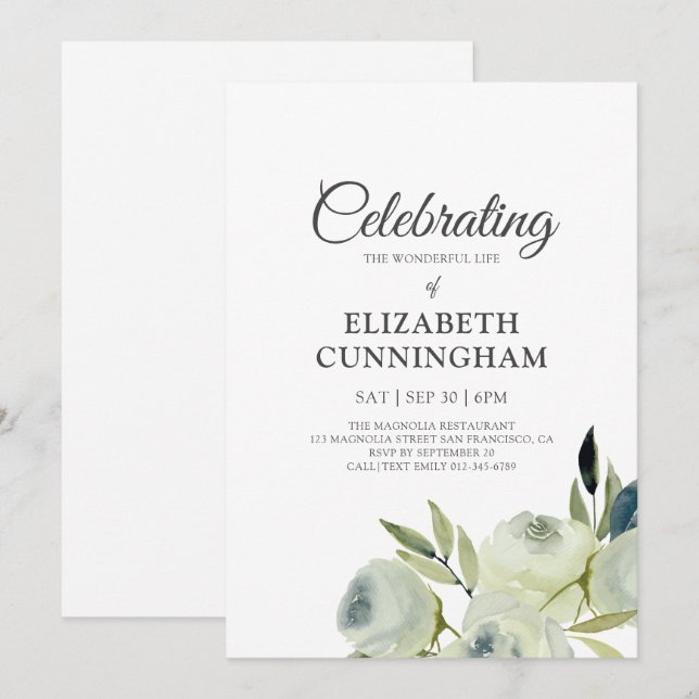 Celebration of Life Watercolor Floral Botanicals Invitation (Front/Back)