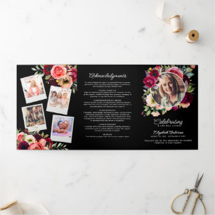 Celebration of Life Watercolor Floral Memorial Tri-Fold Programme