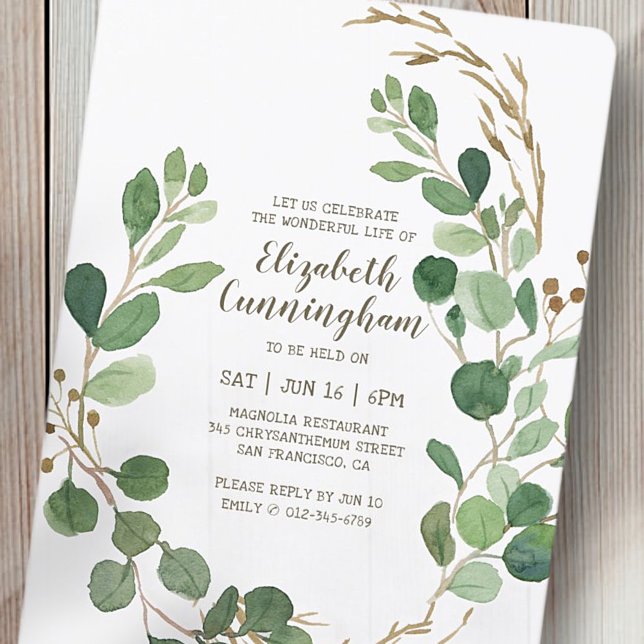 Celebration of Life Watercolor Foliage Botanicals Invitation (Creator Uploaded)