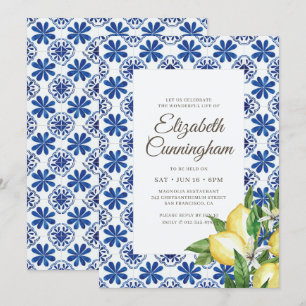 Celebration of Life Watercolor Mediterranean Tiles Invitation