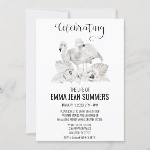 Celebration of Life White Flamingo Boho Tropical  Invitation