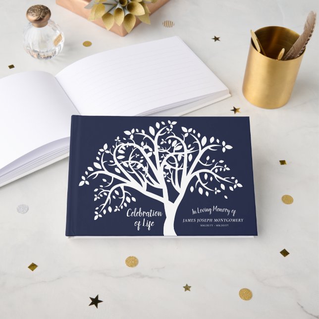 Celebration of Life White Tree Personalized Guest Book (Front Open)