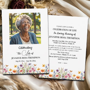 Celebration Of Life Wildflowers Photo Funeral  Invitation
