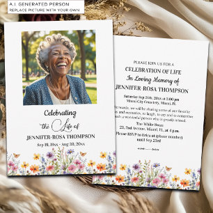 Celebration Of Life Wildflowers Photo Funeral  Invitation