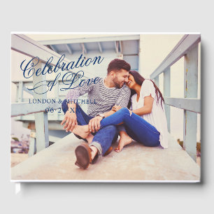 Celebration of Love Navy Blue Wedding Photo Guest Book